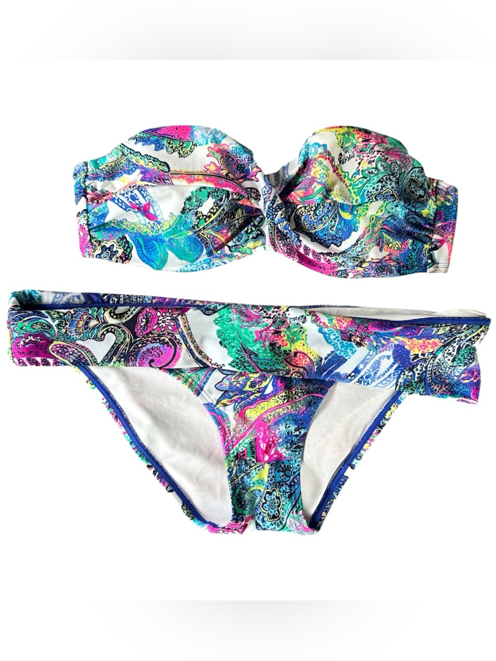Victoria’s Secret new with liner, pink and blue paisley bandeau bikini Medium